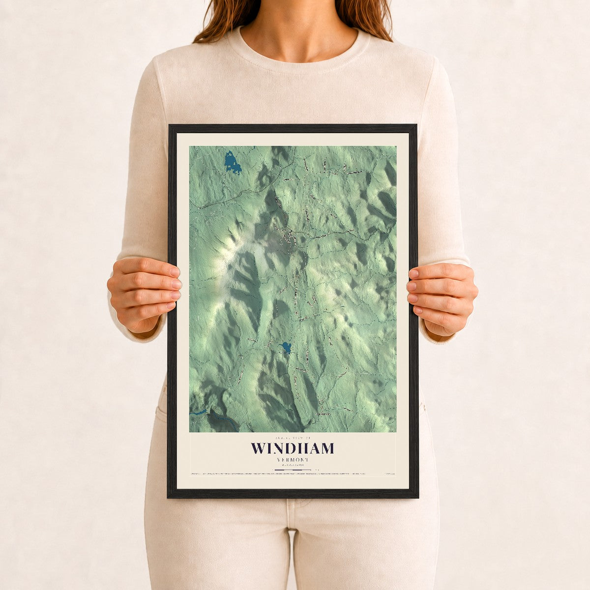 Windham, Vermont map print - 12 x 18 black Ayous wood frame