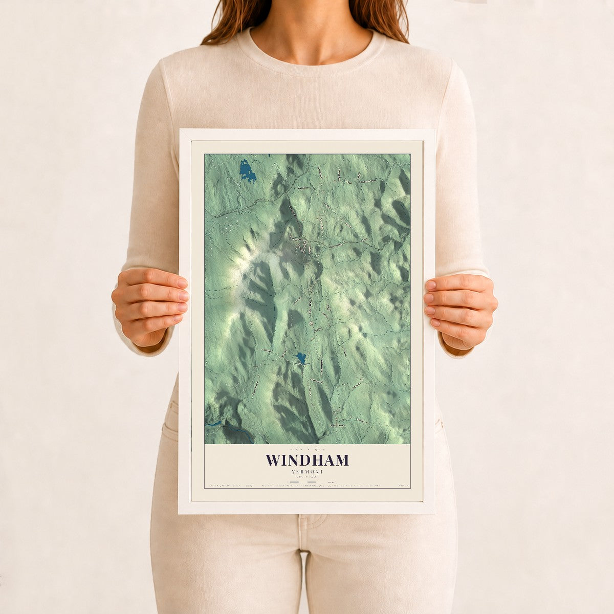 Windham, Vermont map print - 12 x 18 white Ayous wood frame