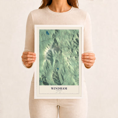 Windham, Vermont map print - 12 x 18 white Ayous wood frame