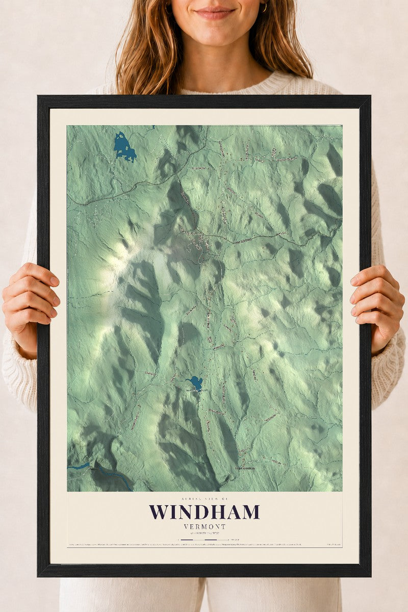 Windham, Vermont map print - 18 x 24 black Ayous wood frame