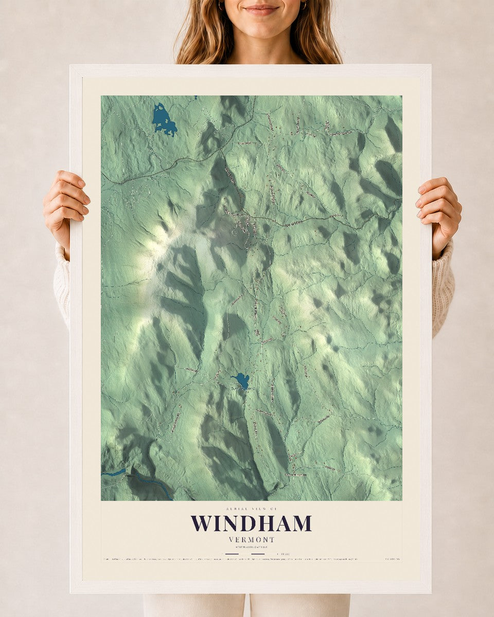 Windham, Vermont map print - 24 x 36 white Ayous wood frame