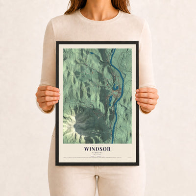 Windsor, Vermont map print - 12 x 18 black Ayous wood frame