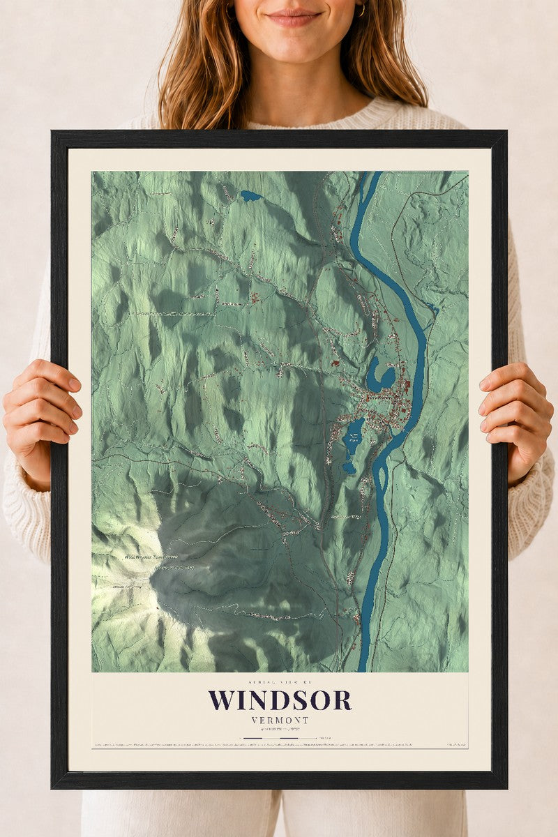 Windsor, Vermont map print - 18 x 24 black Ayous wood frame