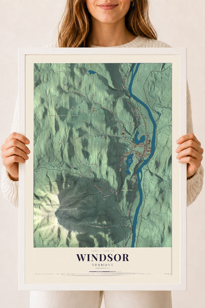 Windsor, Vermont map print - 18 x 24 white Ayous wood frame