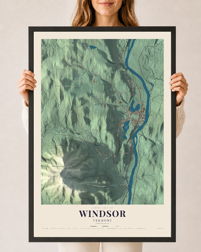 Windsor, Vermont map print - 24 x 36 black Ayous wood frame