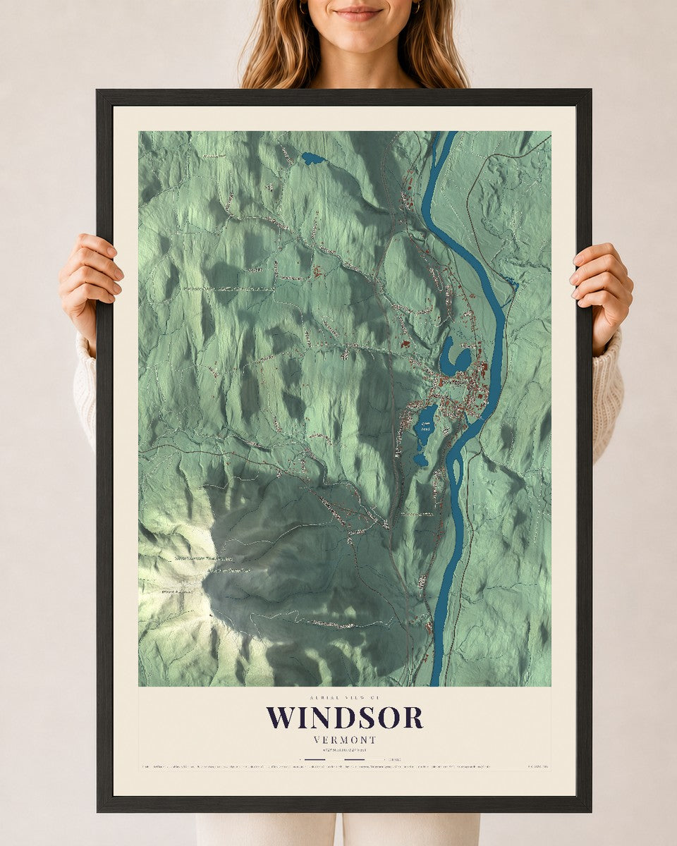Windsor, Vermont map print - 24 x 36 black Ayous wood frame