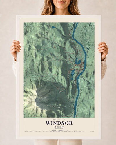Windsor, Vermont map print - 24 x 36 white Ayous wood frame