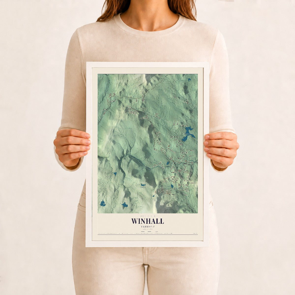 Winhall, Vermont map print - 12 x 18 white Ayous wood frame