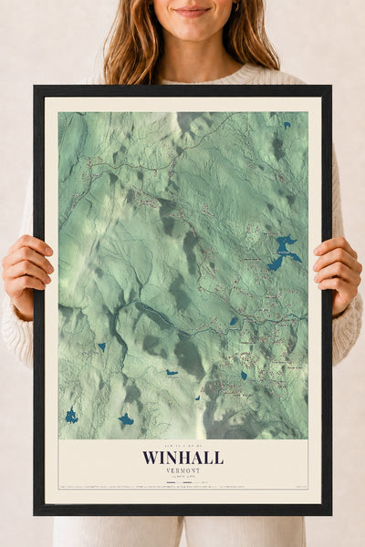 Winhall, Vermont map print - 18 x 24 black Ayous wood frame