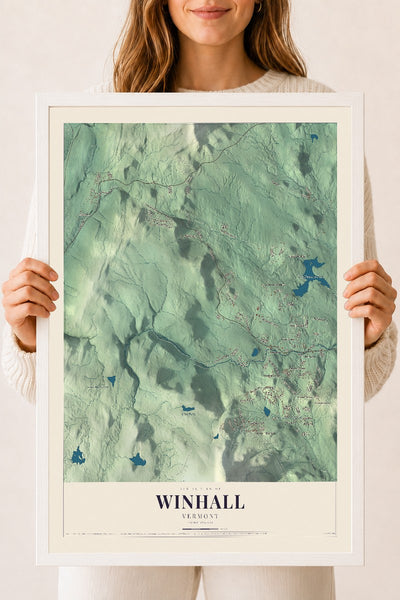 Winhall, Vermont map print - 18 x 24 white Ayous wood frame