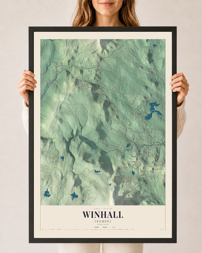 Winhall, Vermont map print - 24 x 36 black Ayous wood frame