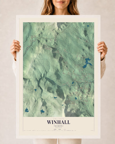 Winhall, Vermont map print - 24 x 36 white Ayous wood frame