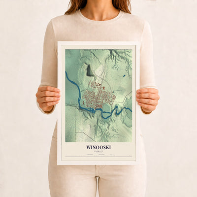 Winooski, Vermont map print - 12 x 18 white Ayous wood frame