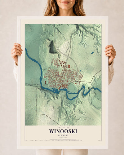 Winooski, Vermont map print - 24 x 36 white Ayous wood frame