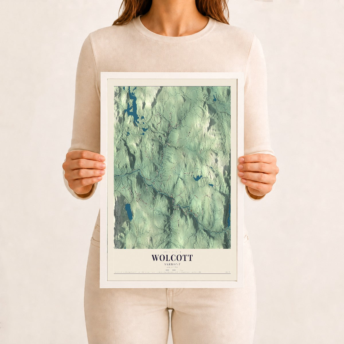 Wolcott, Vermont map print - 12 x 18 white Ayous wood frame