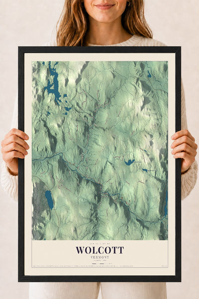 Wolcott, Vermont map print - 18 x 24 black Ayous wood frame