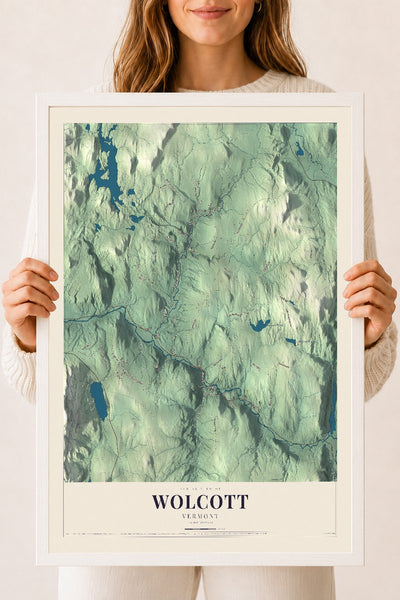 Wolcott, Vermont map print - 18 x 24 white Ayous wood frame