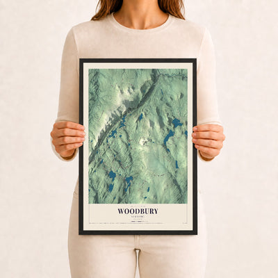 Woodbury, Vermont map print - 12 x 18 black Ayous wood frame