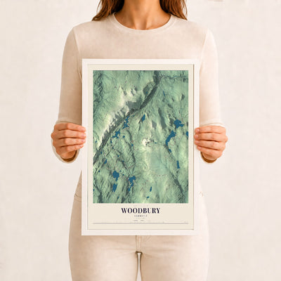 Woodbury, Vermont map print - 12 x 18 white Ayous wood frame