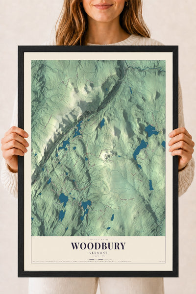 Woodbury, Vermont map print - 18 x 24 black Ayous wood frame