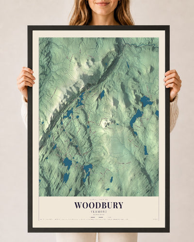 Woodbury, Vermont map print - 24 x 36 black Ayous wood frame