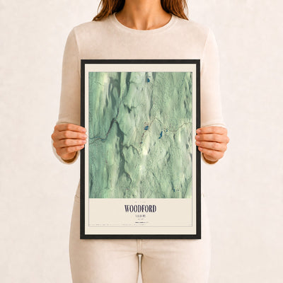 Woodford, Vermont map print - 12 x 18 black Ayous wood frame
