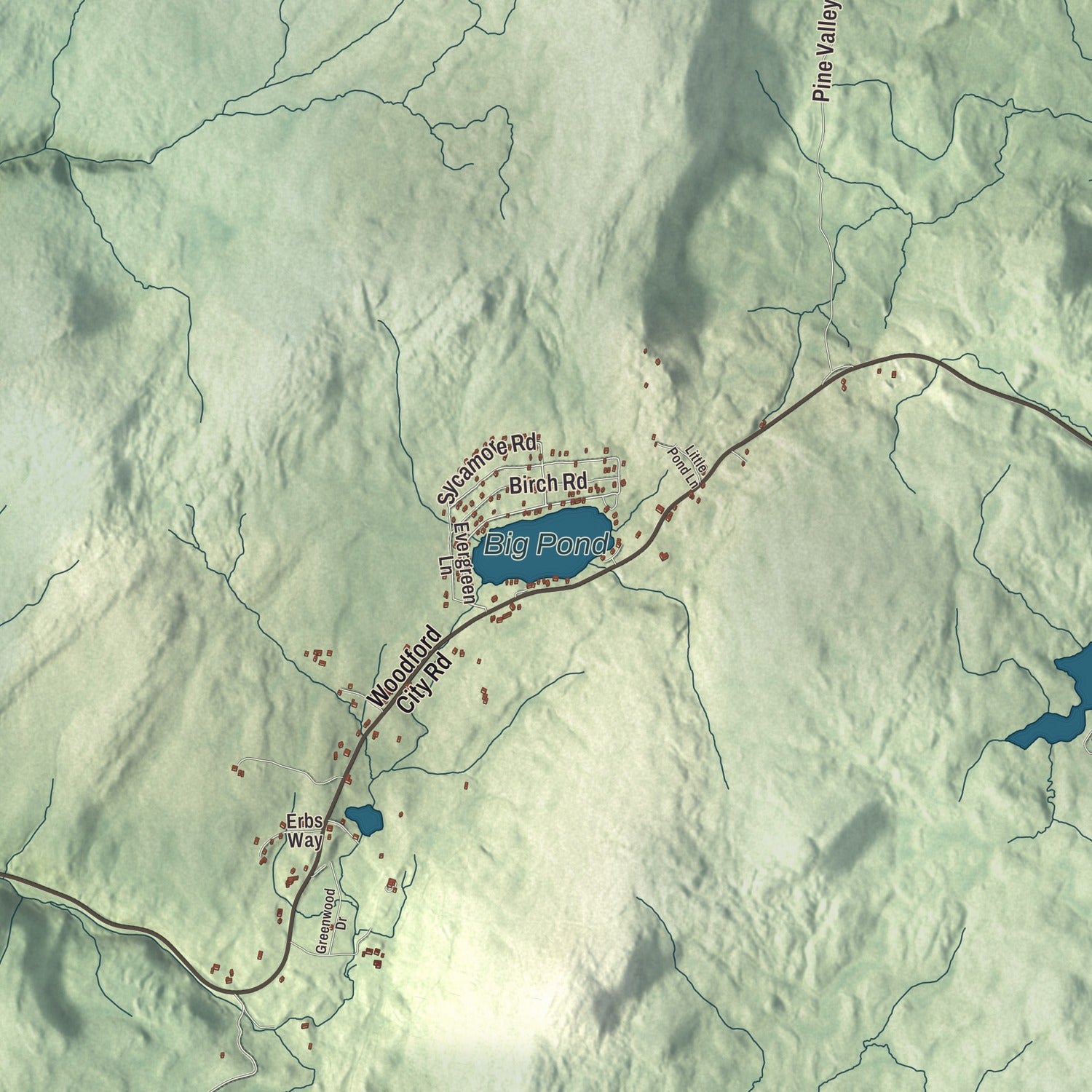 Terrain and local geography detail from the Woodford, Vermont map