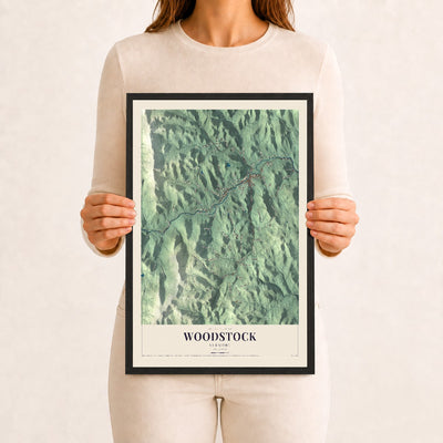 Woodstock, Vermont map print - 12 x 18 black Ayous wood frame