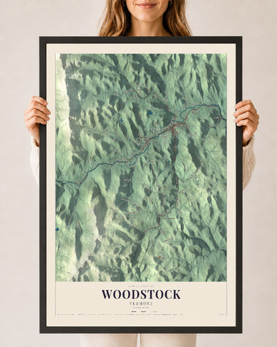 Woodstock, Vermont map print - 24 x 36 black Ayous wood frame