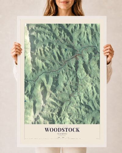 Woodstock, Vermont map print - 24 x 36 white Ayous wood frame