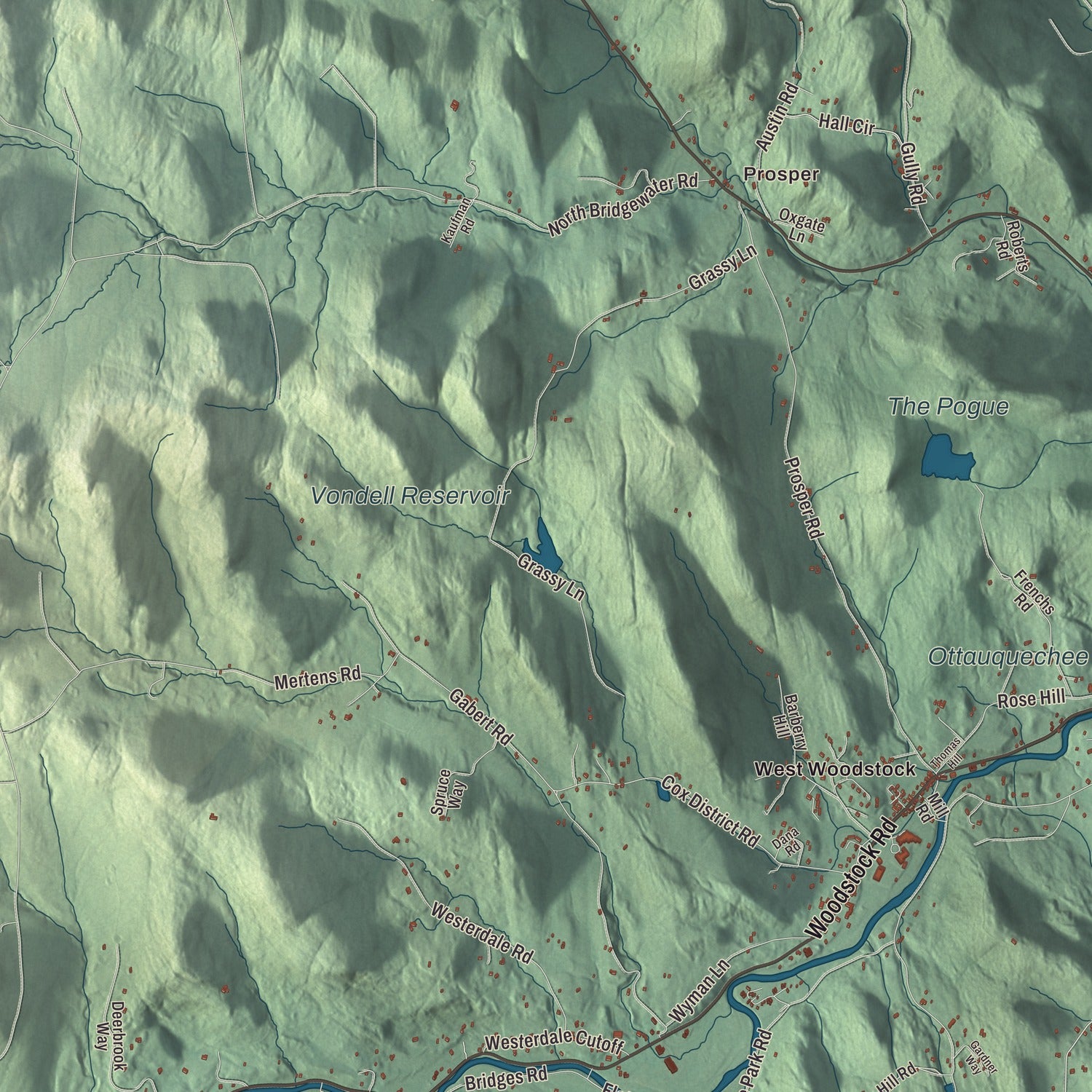 Terrain and local geography detail from the Woodstock, Vermont map