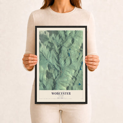 Worcester, Vermont map print - 12 x 18 black Ayous wood frame