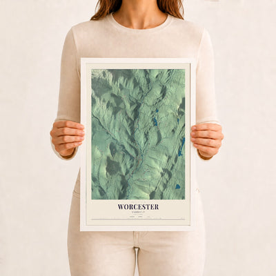 Worcester, Vermont map print - 12 x 18 white Ayous wood frame