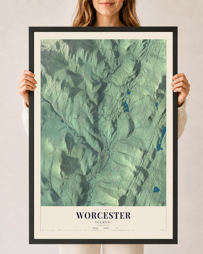Worcester, Vermont map print - 24 x 36 black Ayous wood frame