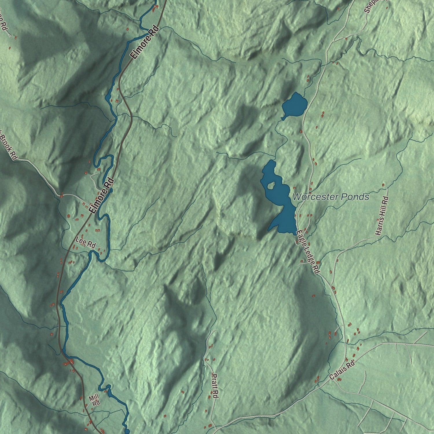 Terrain and local geography detail from the Worcester, Vermont map