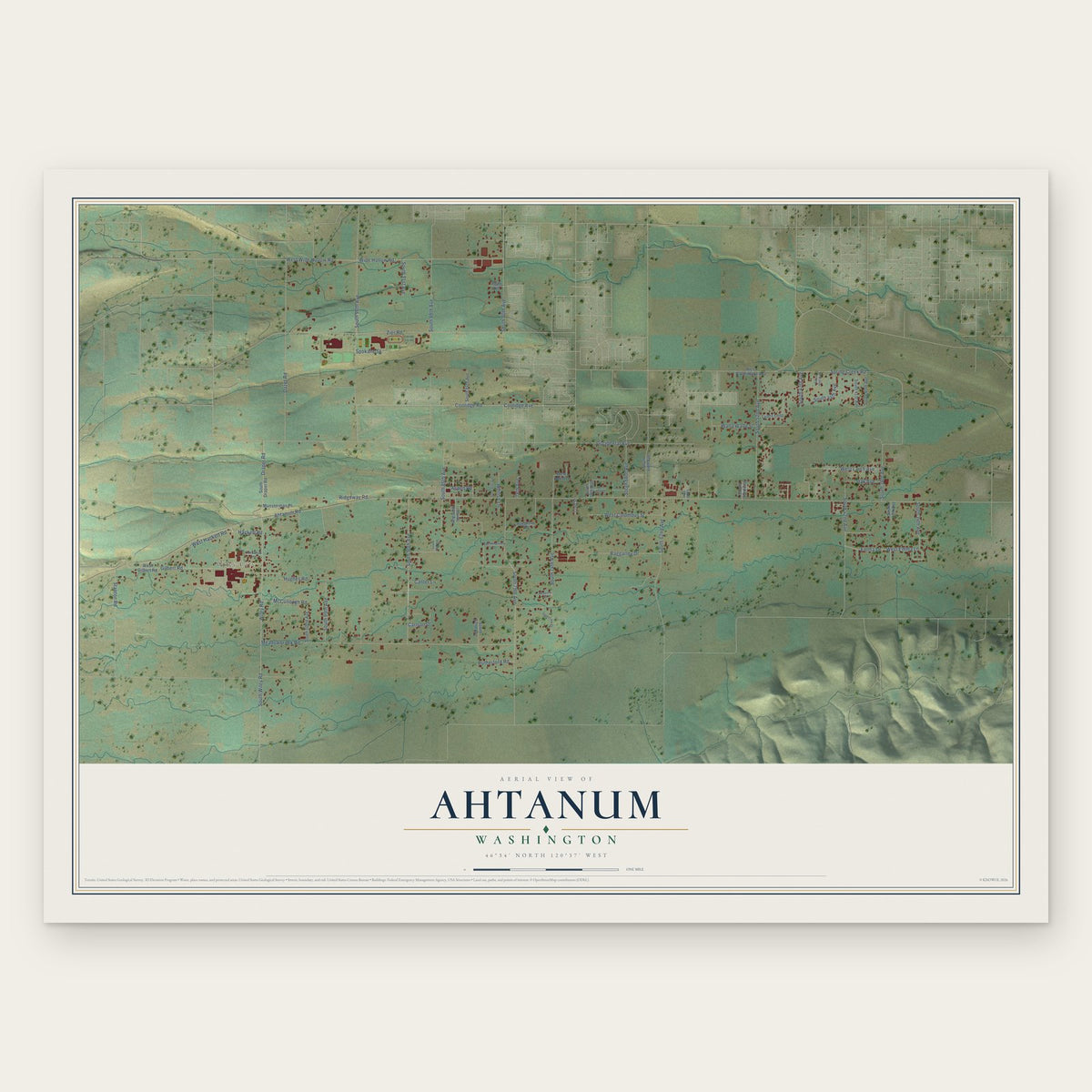 Ahtanum, Washington map print, the full design