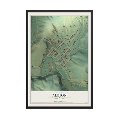 Map of Albion, Washington, 12 x 18 inch print in a black wood frame