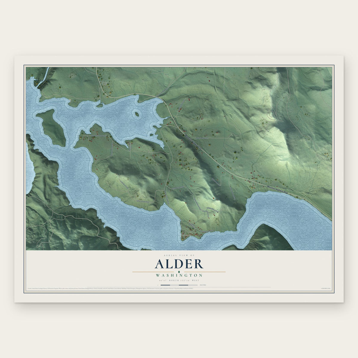 Alder, Washington map print, the full design