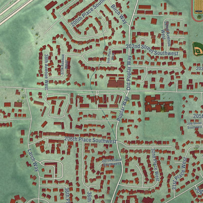 Close-up of the map of Alderwood Manor, Washington print showing street and building detail