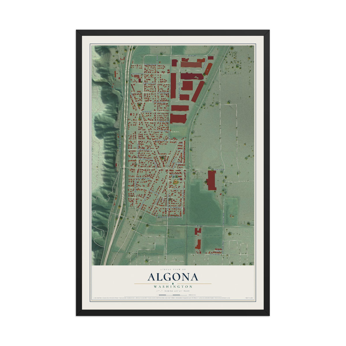 Map of Algona, Washington, 12 x 18 inch print in a black wood frame