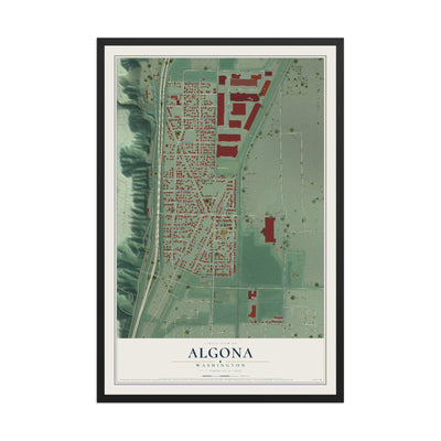 Map of Algona, Washington, 12 x 18 inch print in a black wood frame