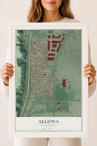 Map of Algona, Washington, 18 x 24 inch print in a white wood frame