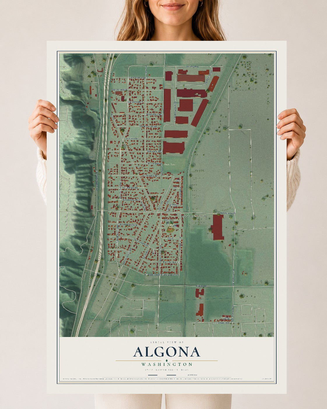 Map of Algona, Washington, 24 x 36 inch unframed archival matte print