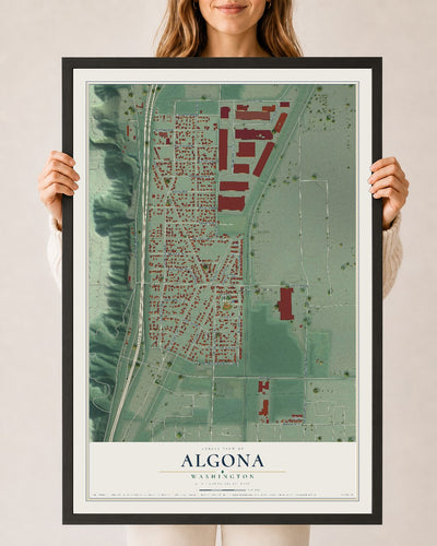 Map of Algona, Washington, 24 x 36 inch print in a black wood frame