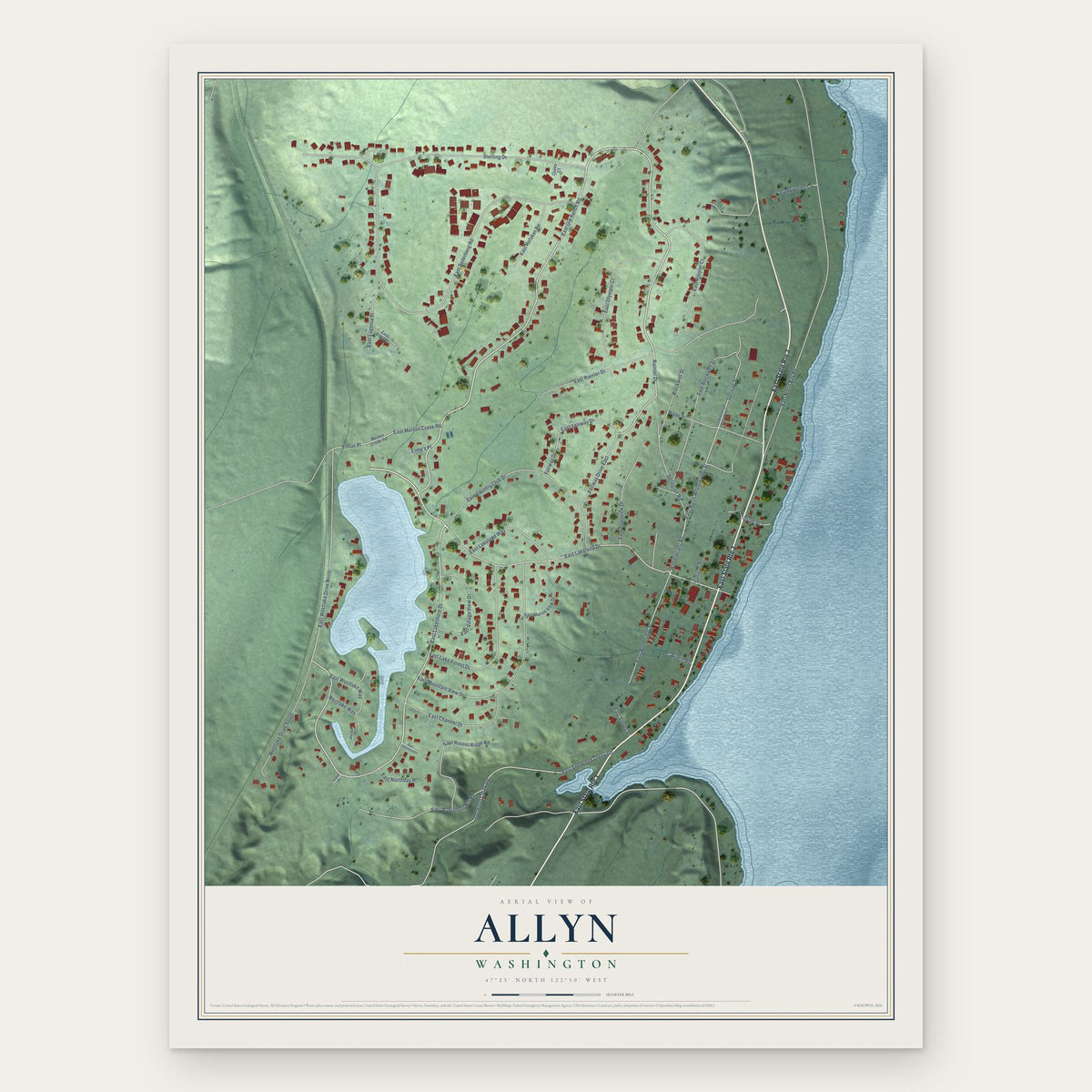 Allyn, Washington map print, the full design