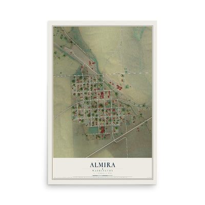 Map of Almira, Washington, 12 x 18 inch unframed archival matte print