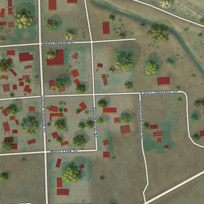 Second close-up of the map of Almira, Washington print showing more streets and buildings