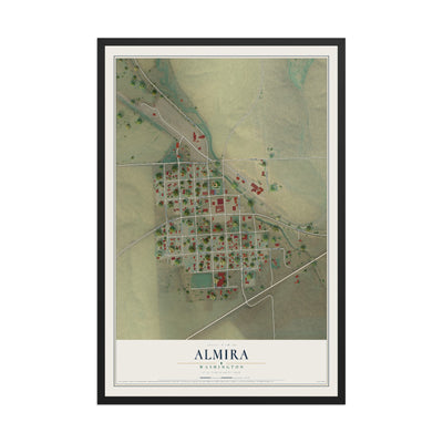 Map of Almira, Washington, 12 x 18 inch print in a black wood frame