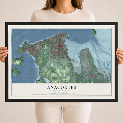 Map of Anacortes, Washington, 18 x 24 inch print in a black wood frame