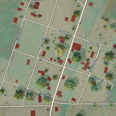 Close-up of the map of Anatone, Washington print showing street and building detail